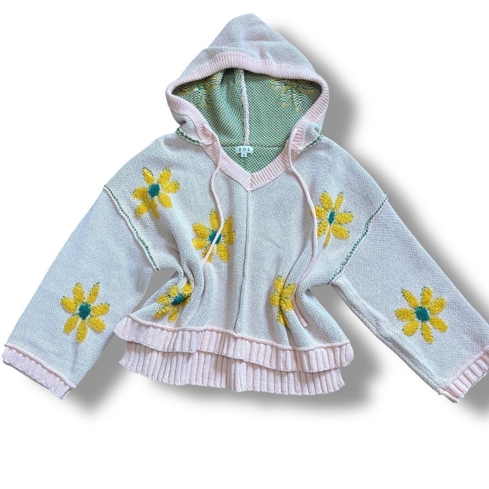 NWOT POL Pink Floral Pattern Hooded High-Low Oversized Sweater - Size Small